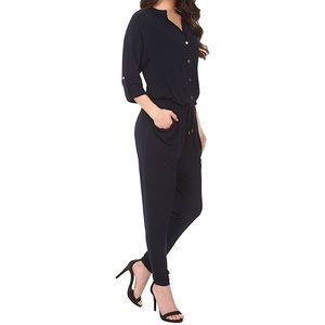 Michael Kors Jersey Skinny Tie Button Jumpsuit